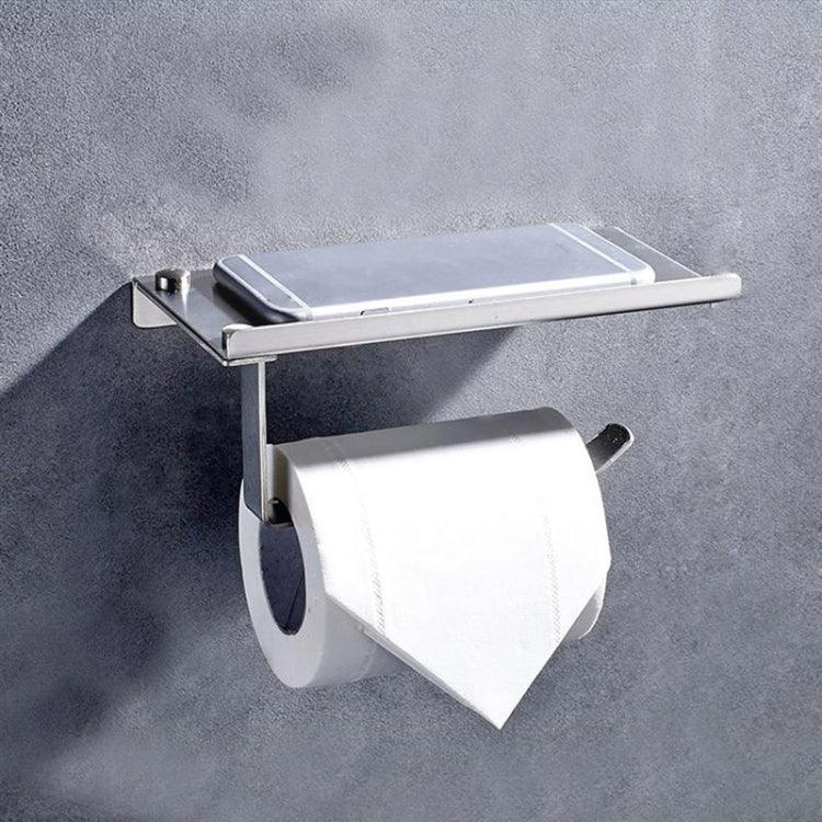 ステンレススチール光沢トイレットペーパーホルダー ペーパーロールハンガー 携帯電話収納棚付き、光沢トイレットペーパーホルダー