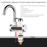 220V キッチン用タンクレスタイプ瞬間電気温水器 蛇口一体型 温度表示付き 下部給水・側面給水対応