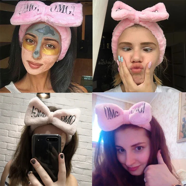 女性用新作レター「OMG」コーラルフリースソフトボウヘッドバンド かわいいヘアホルダー ヘッドウェア ヘアアクセサリー