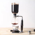 クラシックサイフォンコーヒーポット 黒いハンドル ガラスサイフォンポット 5人用 サイズ：37.5x11.3cm、ハンドル付きコーヒーポット