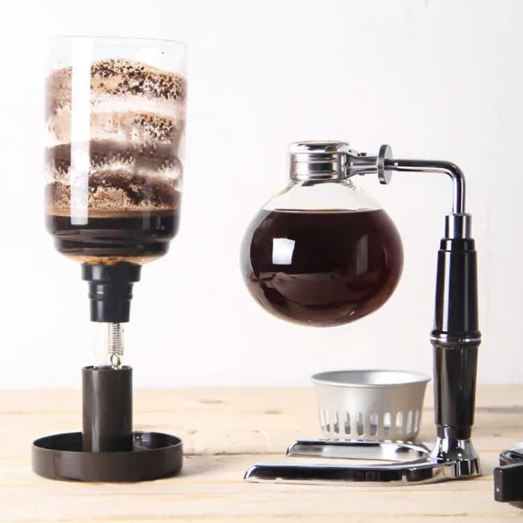 クラシックサイフォンコーヒーポット 黒いハンドル ガラスサイフォンポット 5人用 サイズ：37.5x11.3cm、ハンドル付きコーヒーポット