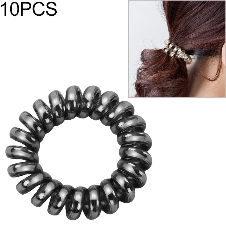 10個セット マルチカラースパイラル形状弾性ヘアバンド ポニーテールヘアタイ ラバーバンド ヘアロープ 電話線ヘアアクセサリー