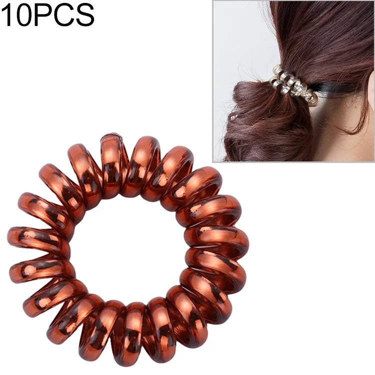 10個セット マルチカラースパイラル形状弾性ヘアバンド ポニーテールヘアタイ ラバーバンド ヘアロープ 電話線ヘアアクセサリー
