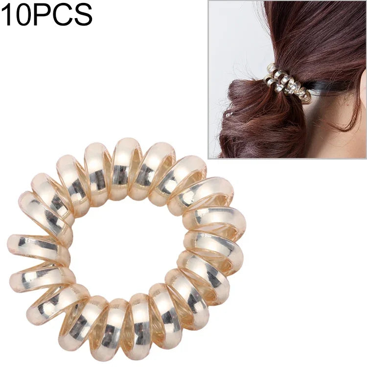 10個セット マルチカラースパイラル形状弾性ヘアバンド ポニーテールヘアタイ ラバーバンド ヘアロープ 電話線ヘアアクセサリー