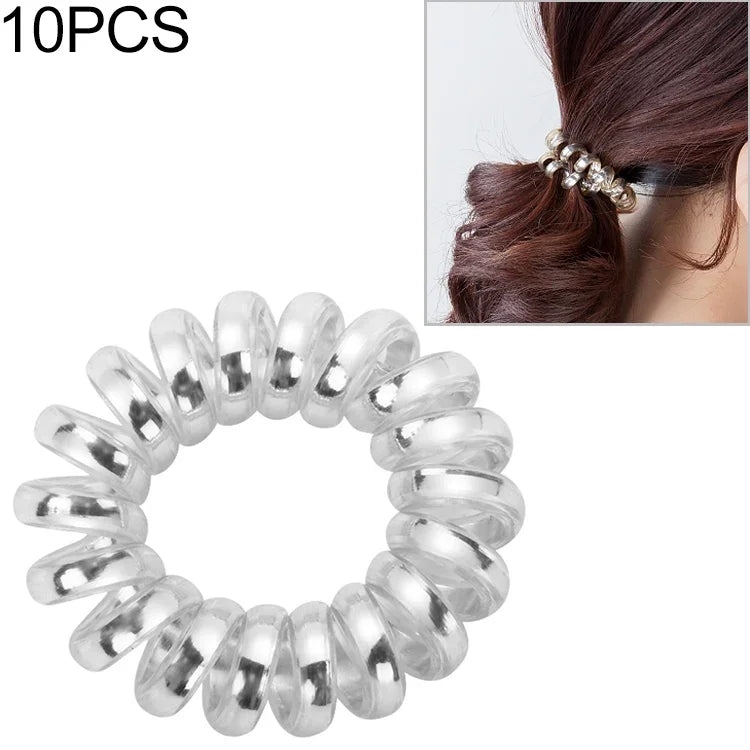 10個セット マルチカラースパイラル形状弾性ヘアバンド ポニーテールヘアタイ ラバーバンド ヘアロープ 電話線ヘアアクセサリー