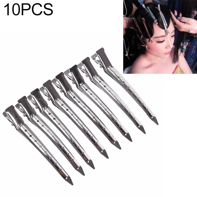 10個セットステンレス製ヘアクリップ ヘアダックビルクリップ ヘアクリップ 金属製 大型単穴鉄クリップ