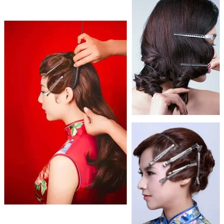 10個セットステンレス製ヘアクリップ ヘアダックビルクリップ ヘアクリップ 金属製 大型単穴鉄クリップ
