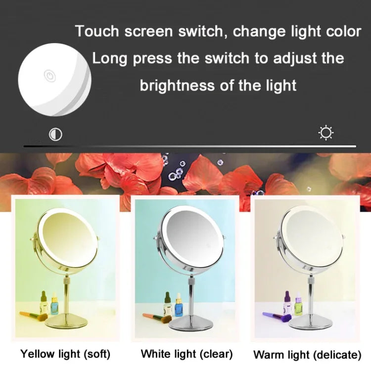 デスクトップ両面丸型LED照明付きメイクミラー 昇降式拡大鏡 平面＋3倍拡大（7インチ充電式）、平面＋5倍拡大（7インチ充電式）、平面＋7倍拡大（7インチ充電式）