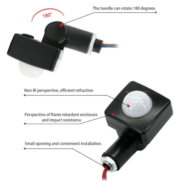 自動セキュリティPIR赤外線モーションセンサー検出器壁掛けスポットライトスイッチ、10mm、12mm