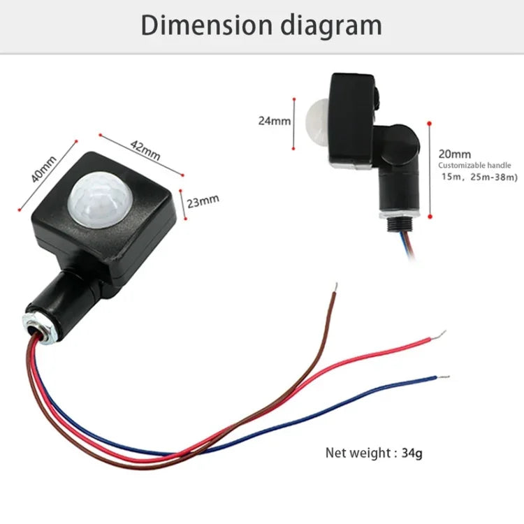 自動セキュリティPIR赤外線モーションセンサー検出器壁掛けスポットライトスイッチ、10mm、12mm
