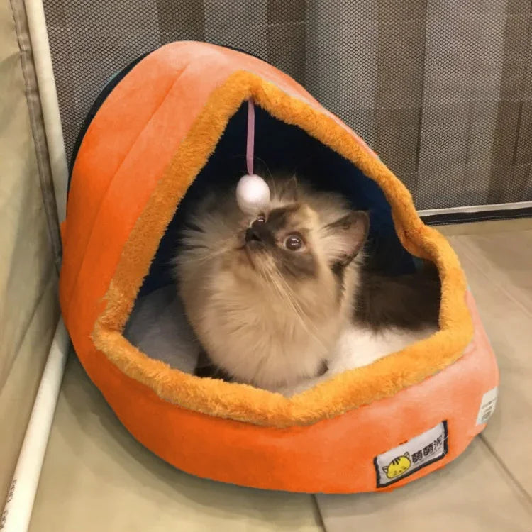 ペット犬猫用暖かく柔らかいベッド ペットクッション 犬用ケンネル 猫用キャッスル 折りたたみ子犬用ハウス おもちゃボール付き、S、M、L