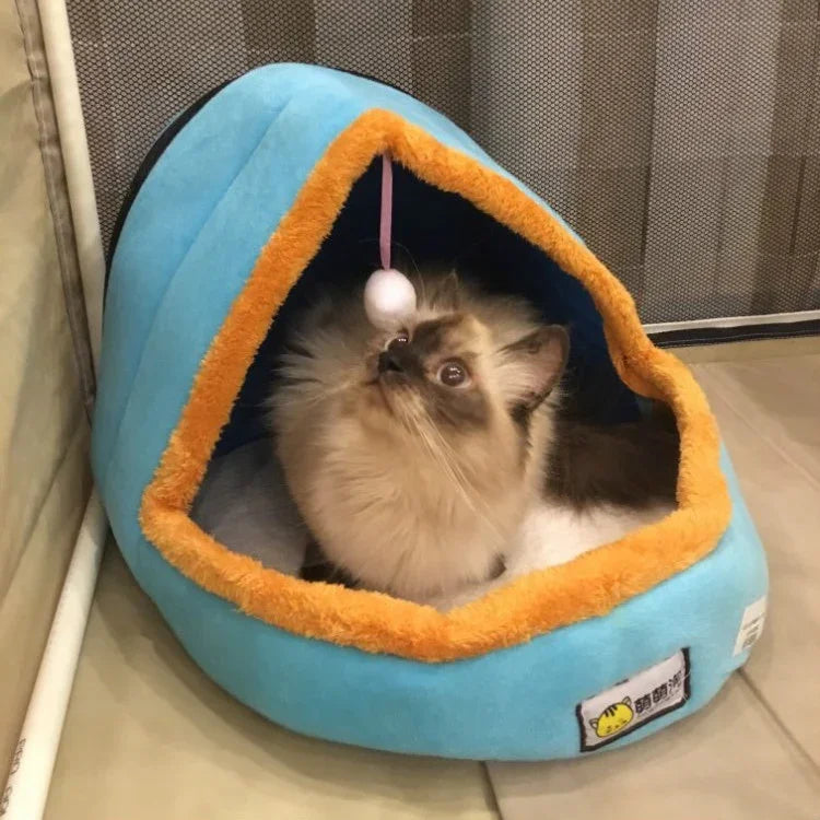 ペット犬猫用暖かく柔らかいベッド ペットクッション 犬用ケンネル 猫用キャッスル 折りたたみ子犬用ハウス おもちゃボール付き、S、M、L