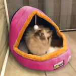 ペット犬猫用暖かく柔らかいベッド ペットクッション 犬用ケンネル 猫用キャッスル 折りたたみ子犬用ハウス おもちゃボール付き、S、M、L