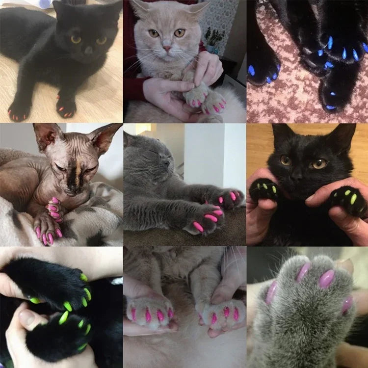 20個セット シリコン製柔らかい猫用爪キャップ／猫の足爪保護／ペット爪プロテクター／猫爪カバー、XS、S、L
