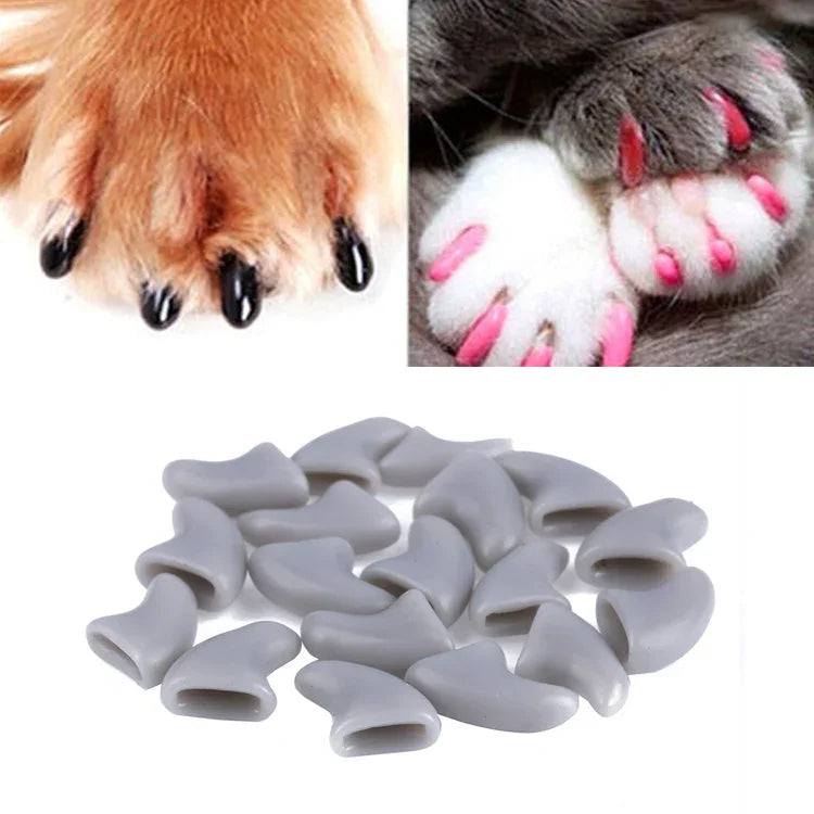 20個セット シリコン製柔らかい猫用爪キャップ／猫の足爪保護／ペット爪プロテクター／猫爪カバー、XS、S、L