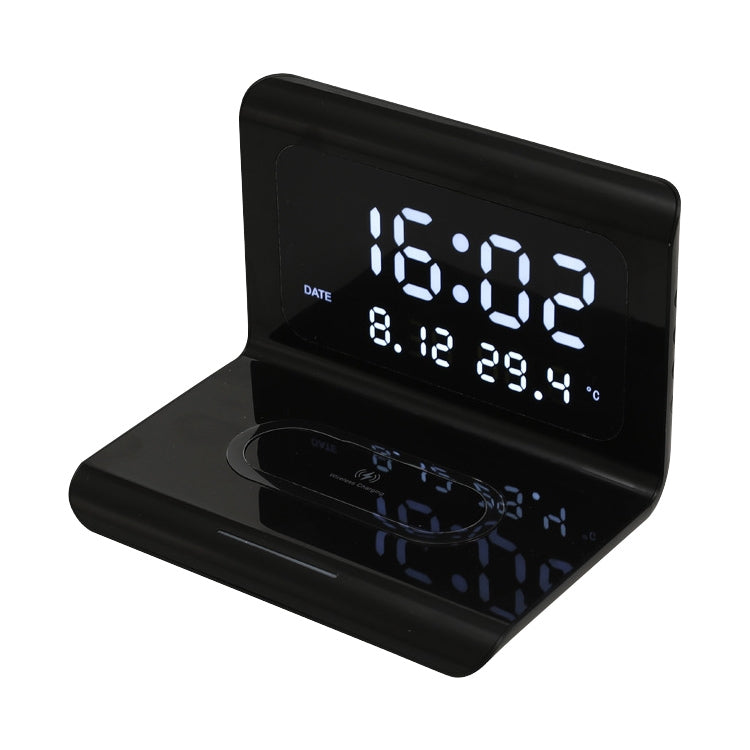 10W QI ユニバーサル多機能モバイルフォン ワイヤレス充電器 アラームクロック＆時間／カレンダー／温度表示付き、RT1 10W（ブラック）