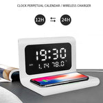 10W QI ユニバーサル多機能モバイルフォン ワイヤレス充電器 アラームクロック＆時間／カレンダー／温度表示付き、RT1 10W（ブラック）