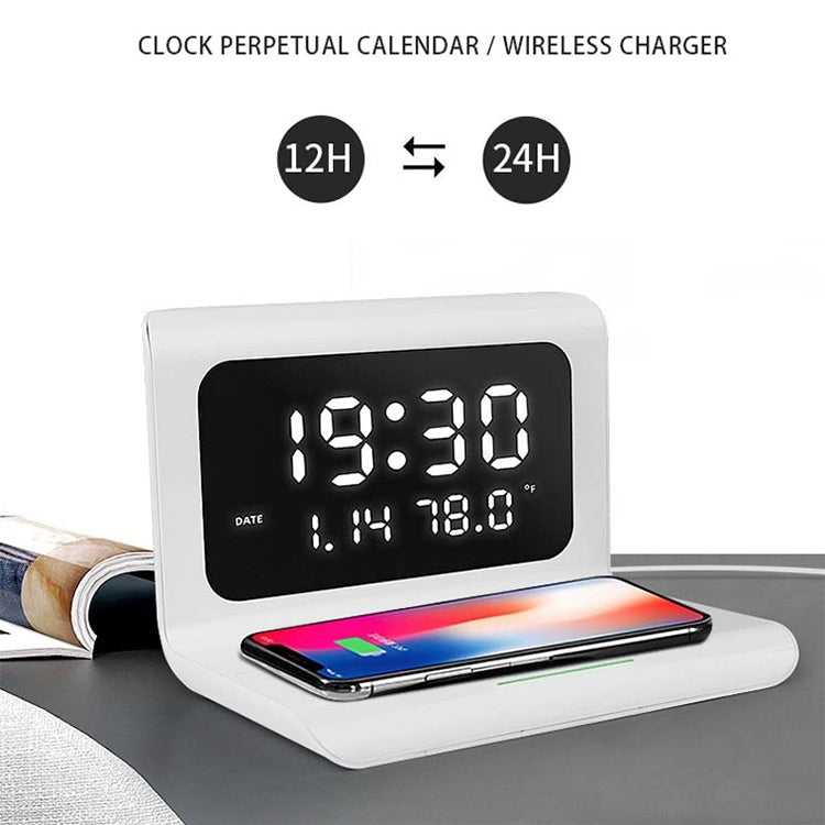10W QI ユニバーサル多機能モバイルフォン ワイヤレス充電器 アラームクロック＆時間／カレンダー／温度表示付き、RT1 10W（ブラック）