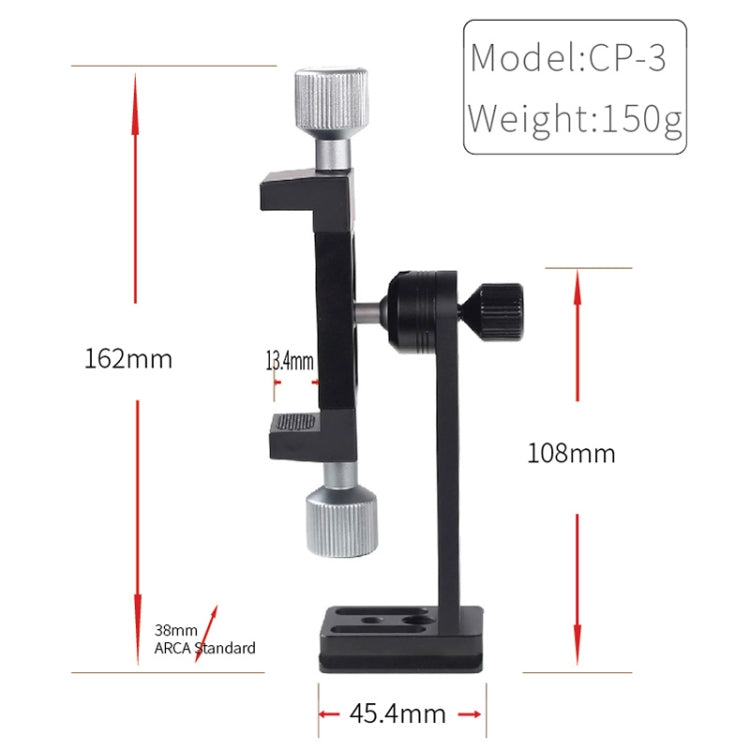 CP-3 回転式 オールメタル三脚固定クリップ 携帯電話ライブブラケット 4.5-7.3インチ対応