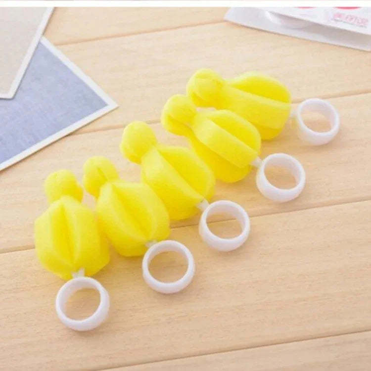 5個セット 360度回転スポンジ黄色 ベビー乳首ブラシ 赤ちゃん用乳首清掃 授乳ボトルブラシ 乳児おしゃぶりクリーナー、ボトルブラシ