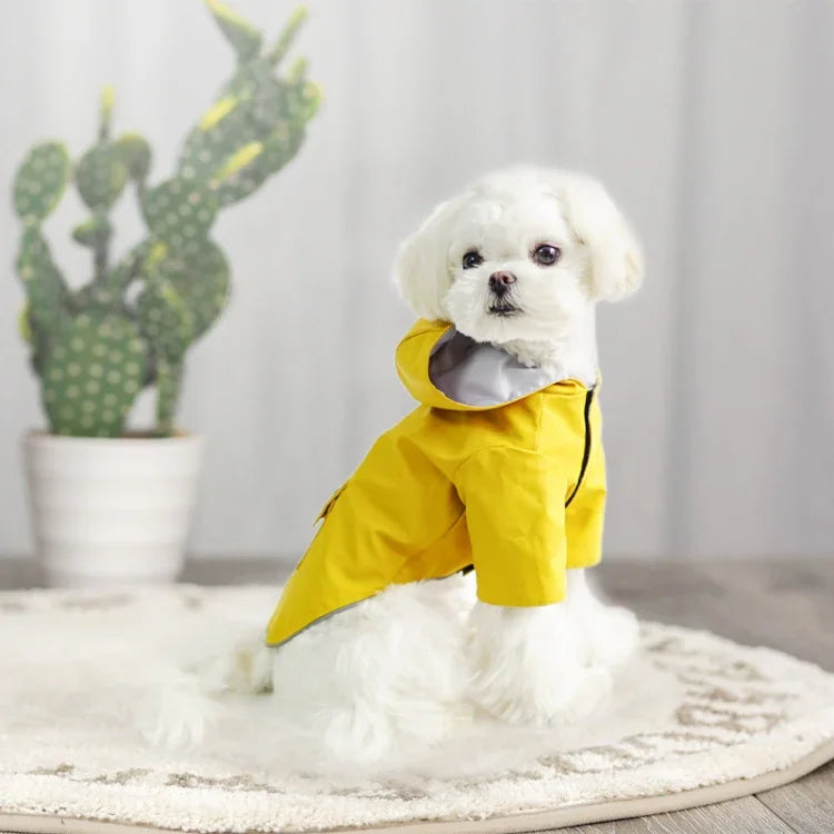 犬用レインコート フード付き四足服 防水オールインワン 小型犬用ペットレインコート、S、M、L、XL、XXL