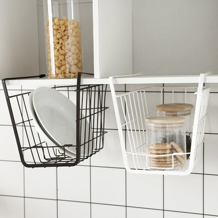 Closet Storage Rack Under The Partition Hanging Basket Storage Basket, Black, White