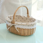 手織りピクニックバスケット 麻布ラタン収納バスケット, 小, 大
