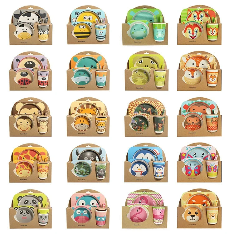 ベビー食器セット カートンフォーク付き 子供用食器 自然竹繊維のボウルとカップ、スプーン、プレート