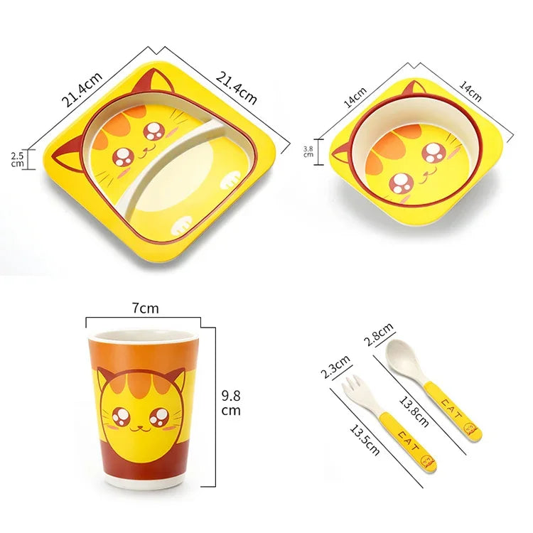 ベビー食器セット カートンフォーク付き 子供用食器 自然竹繊維のボウルとカップ、スプーン、プレート
