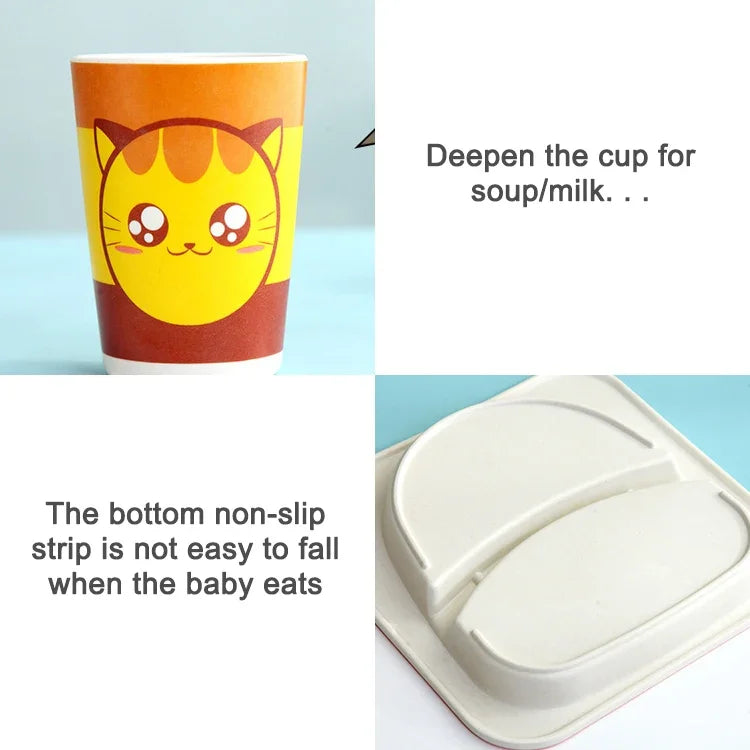 ベビー食器セット カートンフォーク付き 子供用食器 自然竹繊維のボウルとカップ、スプーン、プレート