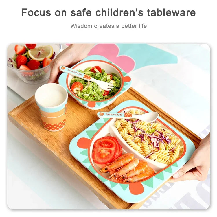 ベビー食器セット カートンフォーク付き 子供用食器 自然竹繊維のボウルとカップ、スプーン、プレート