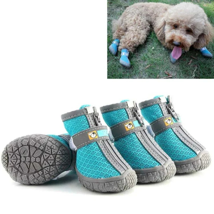 4個セット 通気性滑り止め耐摩耗犬用シューズ ペット用品、2.8x3.5cm、3.3x4cm、3.8x4.3cm、4.3x4.8cm、4.8x5.3cm