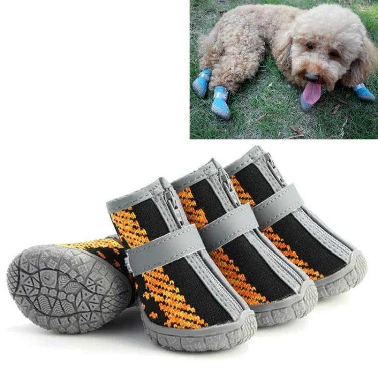 4個セット 通気性滑り止め耐摩耗犬用シューズ ペット用品、2.8x3.5cm、3.3x4cm、3.8x4.3cm、4.3x4.8cm、4.8x5.3cm