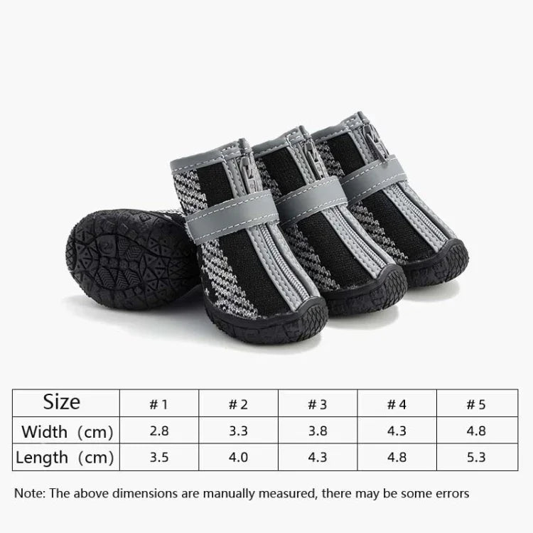 4個セット 通気性滑り止め耐摩耗犬用シューズ ペット用品、2.8x3.5cm、3.3x4cm、3.8x4.3cm、4.3x4.8cm、4.8x5.3cm