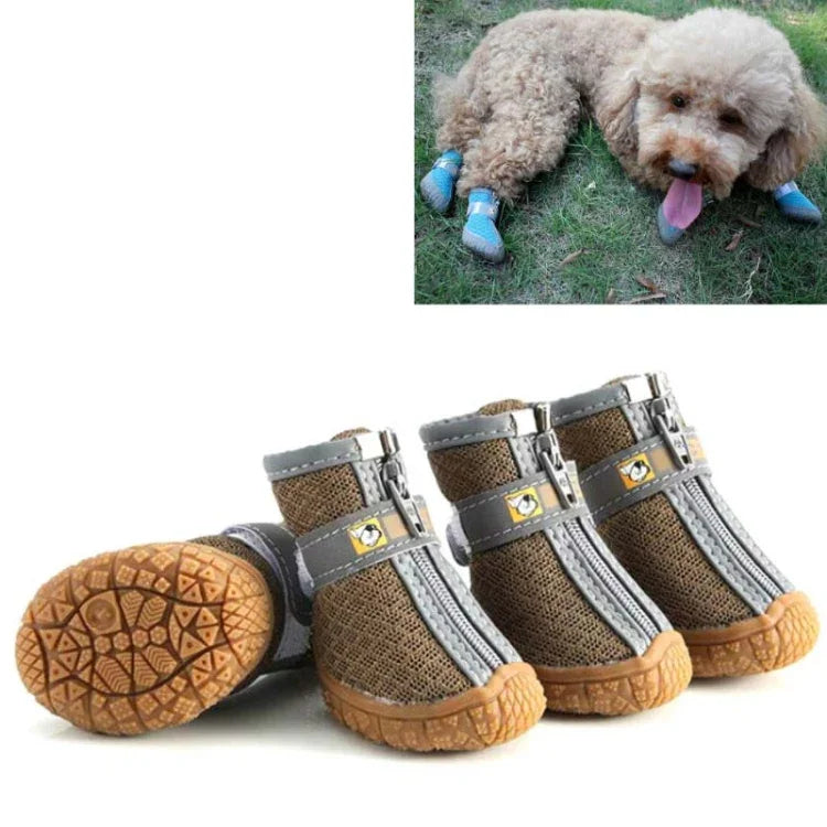 4個セット 通気性滑り止め耐摩耗犬用シューズ ペット用品、2.8x3.5cm、3.3x4cm、3.8x4.3cm、4.3x4.8cm、4.8x5.3cm