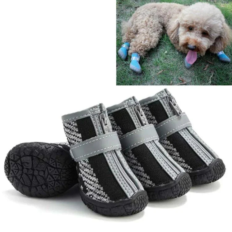 4個セット 通気性滑り止め耐摩耗犬用シューズ ペット用品、2.8x3.5cm、3.3x4cm、3.8x4.3cm、4.3x4.8cm、4.8x5.3cm