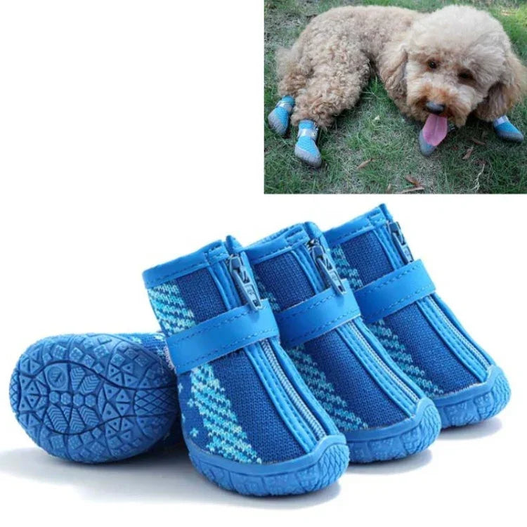 4個セット 通気性滑り止め耐摩耗犬用シューズ ペット用品、2.8x3.5cm、3.3x4cm、3.8x4.3cm、4.3x4.8cm、4.8x5.3cm