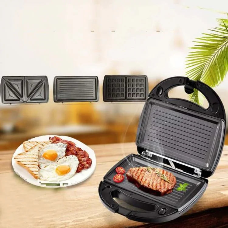 3-in-1サンドイッチメーカー 多機能ワッフルメーカー パニーニ朝食メーカー、EUプラグ、3-in-1サンドイッチメーカー
