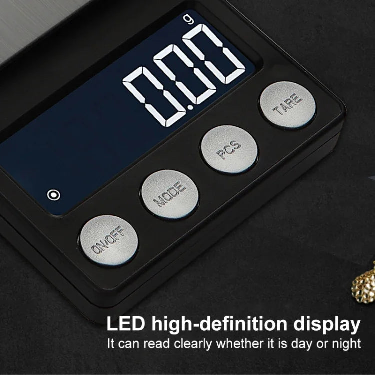 高精度電子スケール ミニポータブルジュエリー・医薬品スケール、500g/0.1g、100g/0.01g、200g/0.01g、300g/0.01g、500g/0.01g、1000g/0.1g