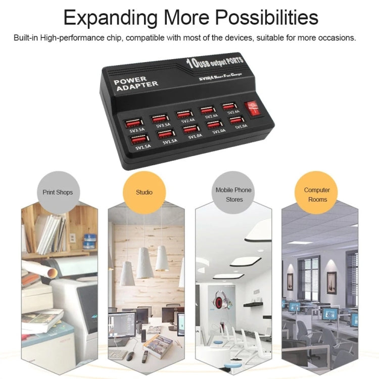 100-240V USBインターフェース スマート高速充電 デジタル電子充電器 多機能充電器、USプラグ、10ポート、12ポート