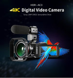ORDRO AC3 3.1インチIPSスクリーン 4KフルHD 13MP ナイトビジョン WiFi ライブビデオカメラ DVデジタルカメラ、標準、標準 + マイク、標準 + マイク + ハンドヘルドスタンド、標準 + マイク + 補助光
