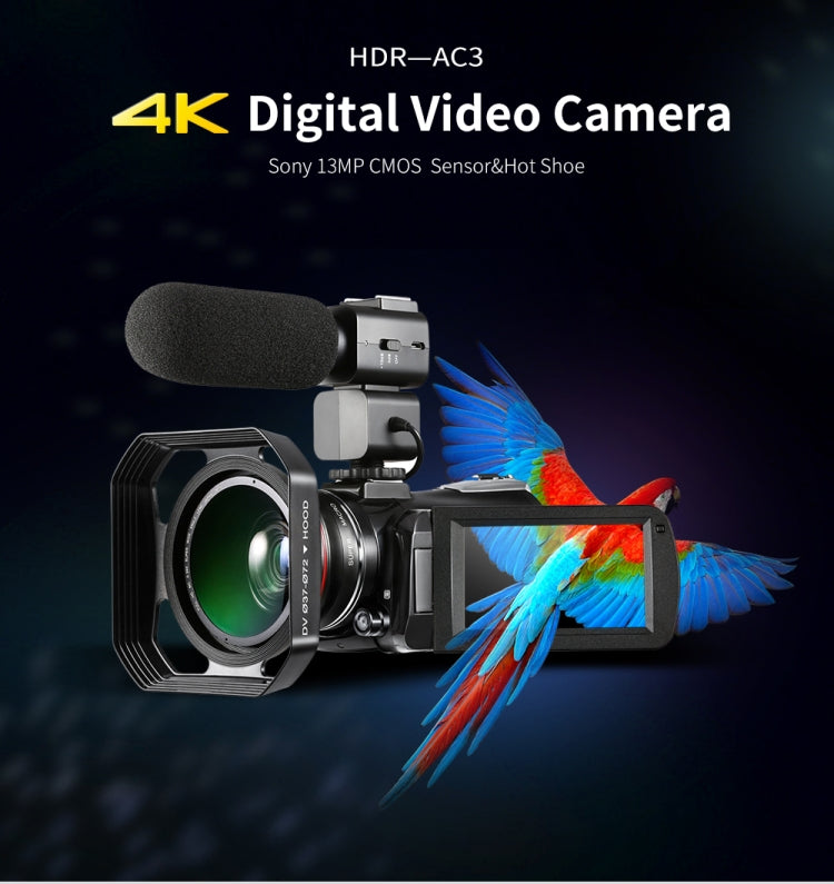 ORDRO AC3 3.1インチIPSスクリーン 4KフルHD 13MP ナイトビジョン WiFi ライブビデオカメラ DVデジタルカメラ、標準、標準 + マイク、標準 + マイク + ハンドヘルドスタンド、標準 + マイク + 補助光