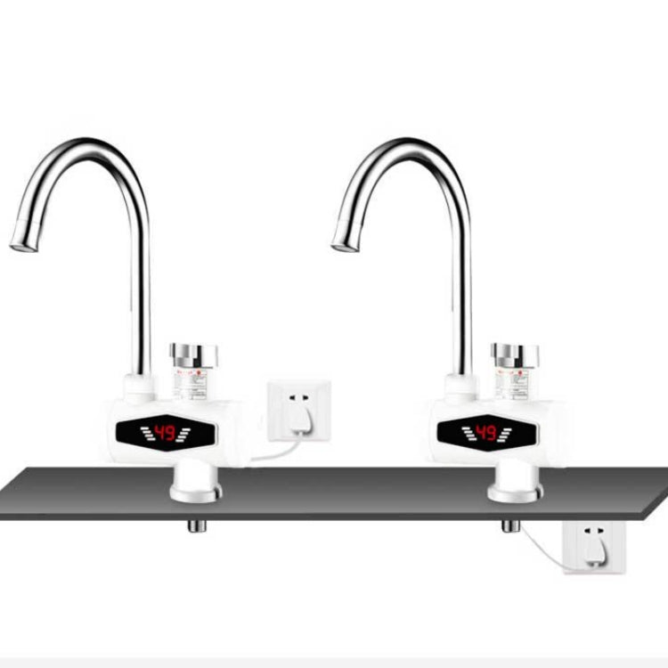 ダイナミックデジタル表示 即熱電気温水蛇口 キッチン＆家庭用温水冷水ヒーター EUプラグ、シャワーヘッド付き、大型エルボー、ユニバーサルチューブ