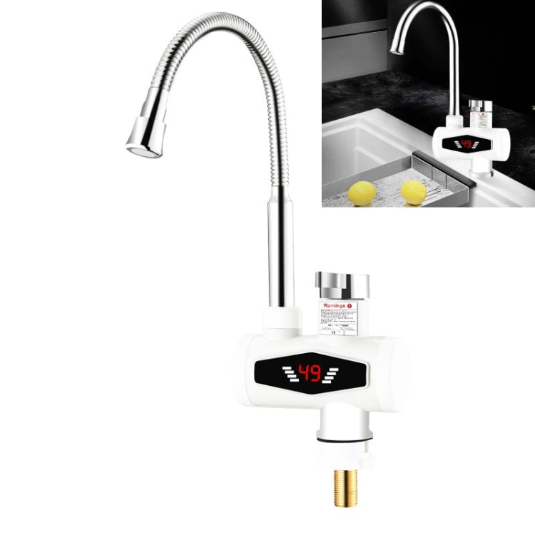 ダイナミックデジタル表示 即熱電気温水蛇口 キッチン＆家庭用温水冷水ヒーター EUプラグ、シャワーヘッド付き、大型エルボー、ユニバーサルチューブ