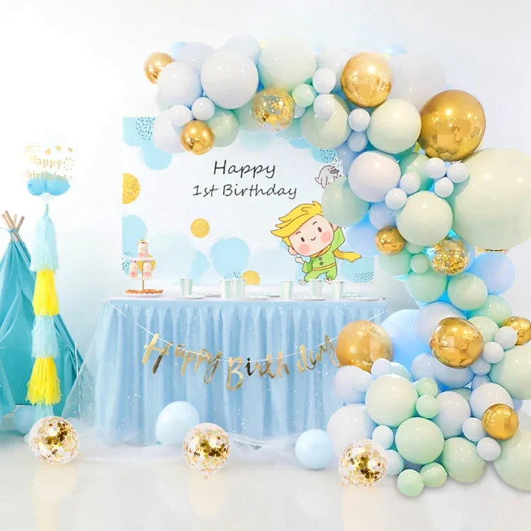 マカロン緑と青のバルーンチェーンパッケージ 誕生日結婚式パーティー背景壁装飾バルーンセット、マカロン装飾バルーンセット