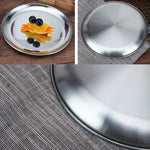 ステンレス厚手丸皿 カフェトレイ フルーツケーキ皿 骨皿 浅皿 14cm ブラッシュドマットシルバー、17cm ブラッシュドマットシルバー、20cm ブラッシュドマットシルバー、23cm ブラッシュドマットシルバー、26cm ブラッシュドマットシルバー