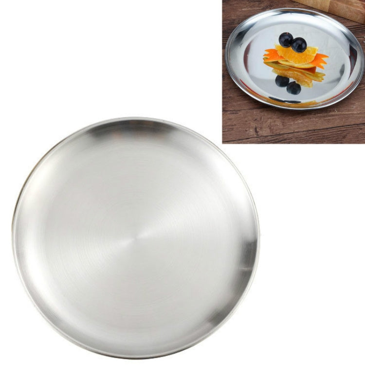 ステンレス厚手丸皿 カフェトレイ フルーツケーキ皿 骨皿 浅皿 14cm ブラッシュドマットシルバー、17cm ブラッシュドマットシルバー、20cm ブラッシュドマットシルバー、23cm ブラッシュドマットシルバー、26cm ブラッシュドマットシルバー