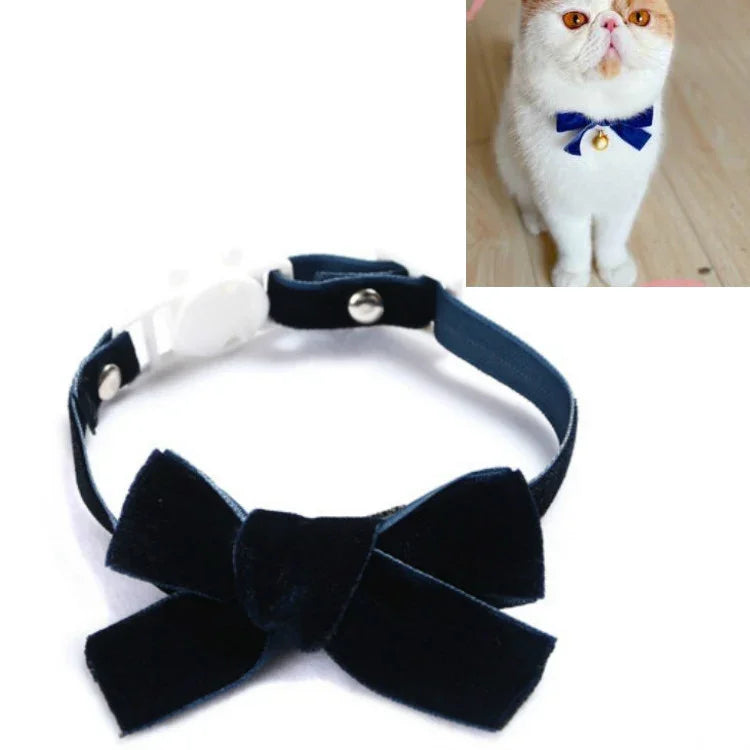 ベルベットリボン調節可能ペット用首輪 猫犬ウサギ用蝶ネクタイアクセサリー, S 17-30cm リボン、S 17-30cm リボン＋ベル付き