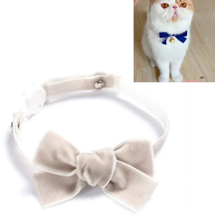 ベルベットリボン調節可能ペット用首輪 猫犬ウサギ用蝶ネクタイアクセサリー, S 17-30cm リボン、S 17-30cm リボン＋ベル付き