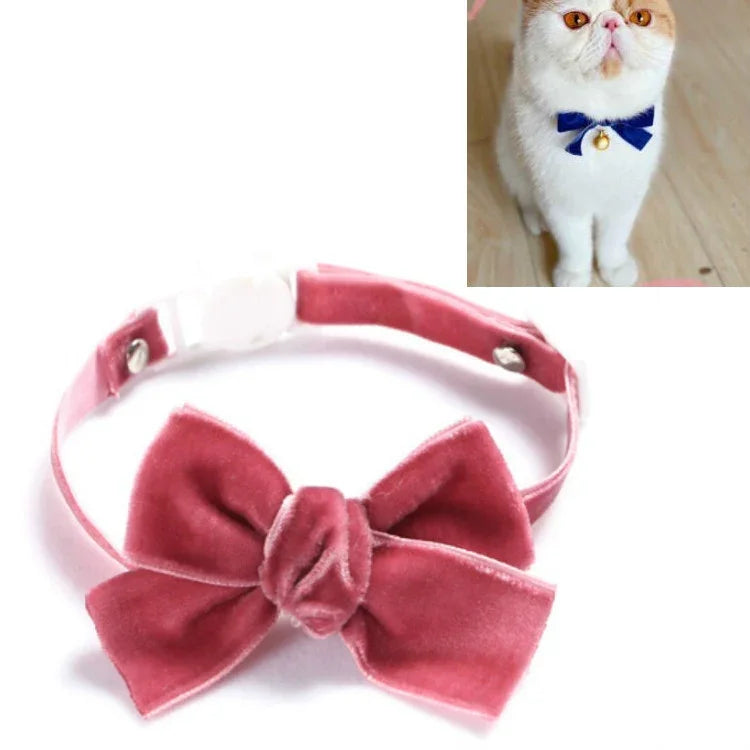 ベルベットリボン調節可能ペット用首輪 猫犬ウサギ用蝶ネクタイアクセサリー, S 17-30cm リボン、S 17-30cm リボン＋ベル付き